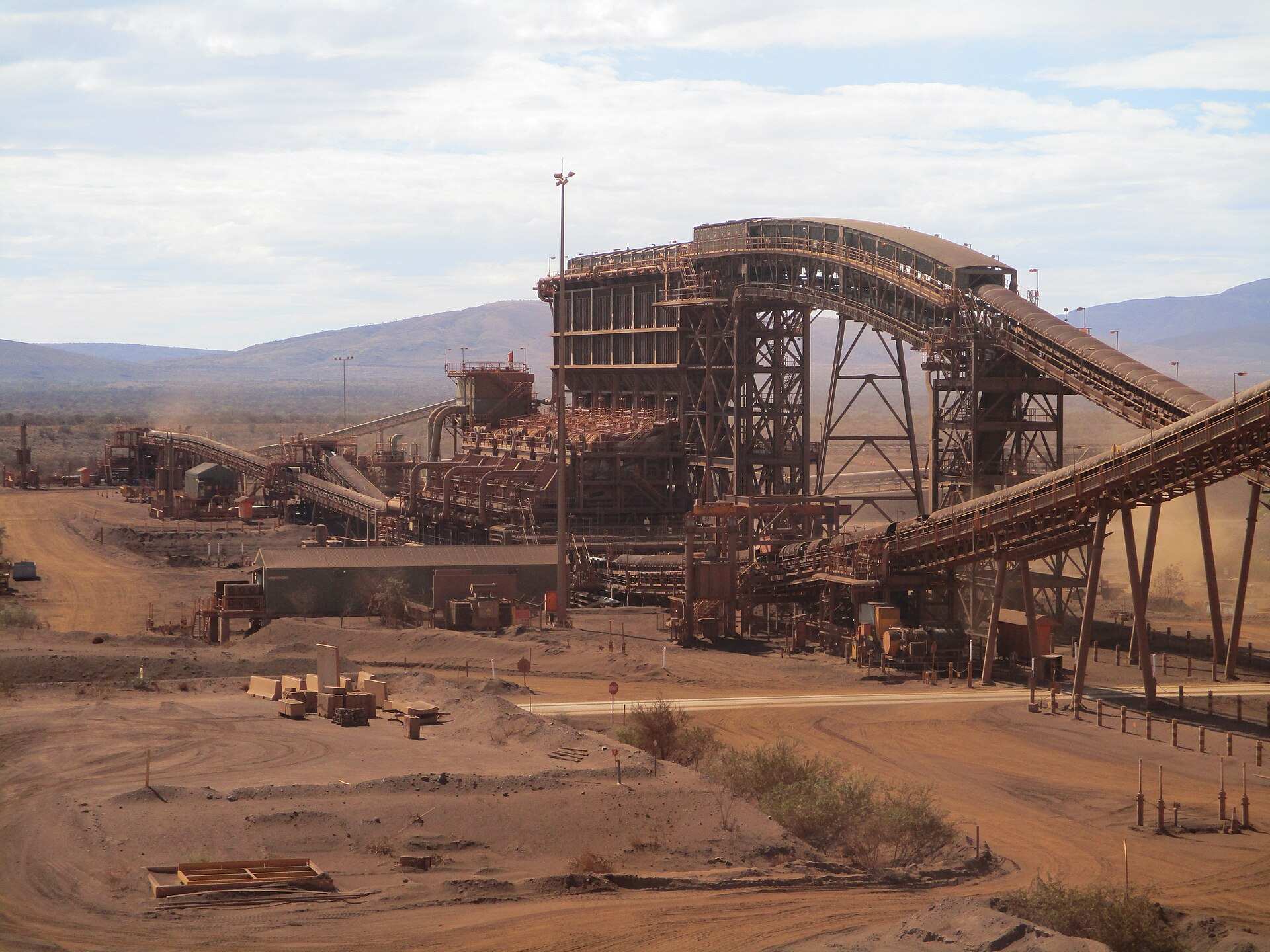 Conveyors and crushing plant at the Brockman 4 iron ore mine, Pilbara, WA