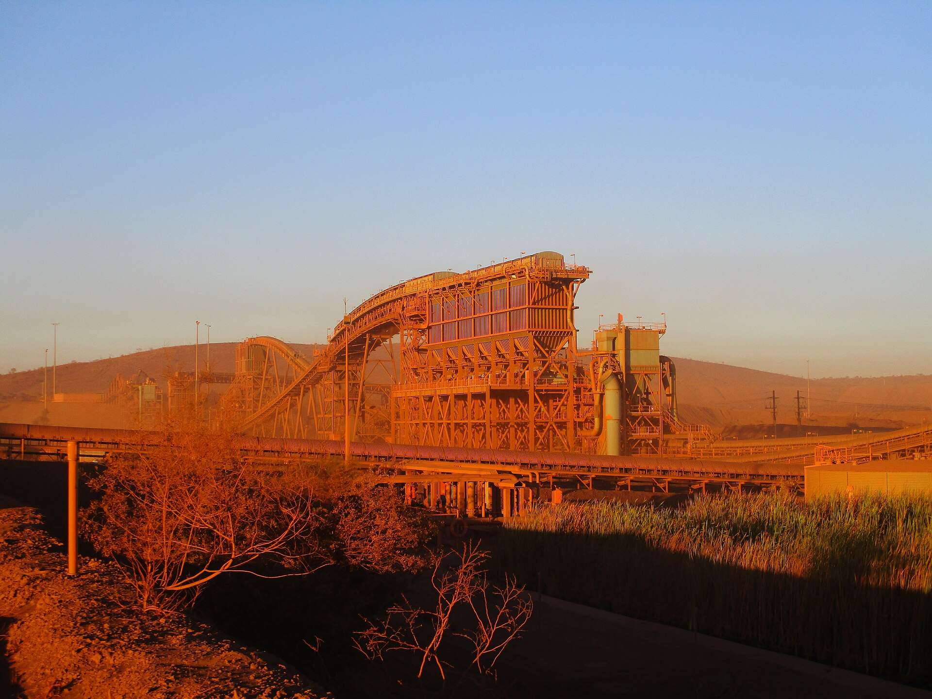 The Brockman 4 iron ore process plant at sunset, Pilbara, WA